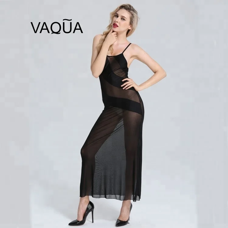 China Factory Black Mesh Hot Ladies Sexy Transparent Dress