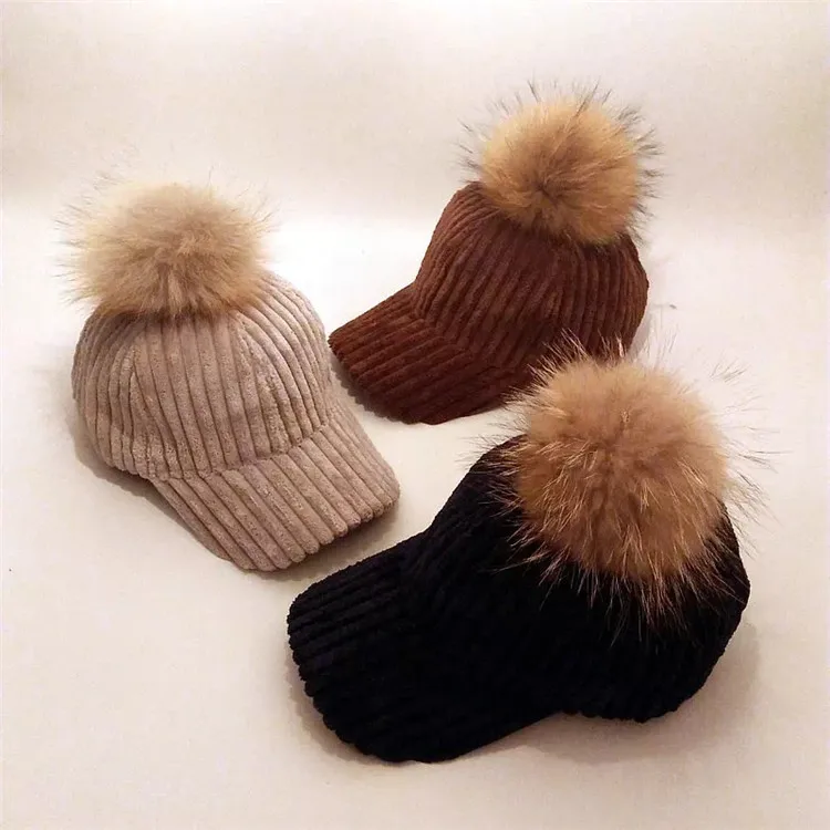 Горячий мод енота меховым пом бейсбольная кепка для женщин осенние спортивные бейсболки и кепки