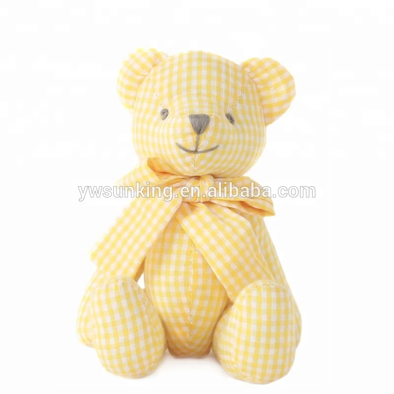 100%cotton fabric bear doll Lovely 6 color gingham plaid bear toy baby gift