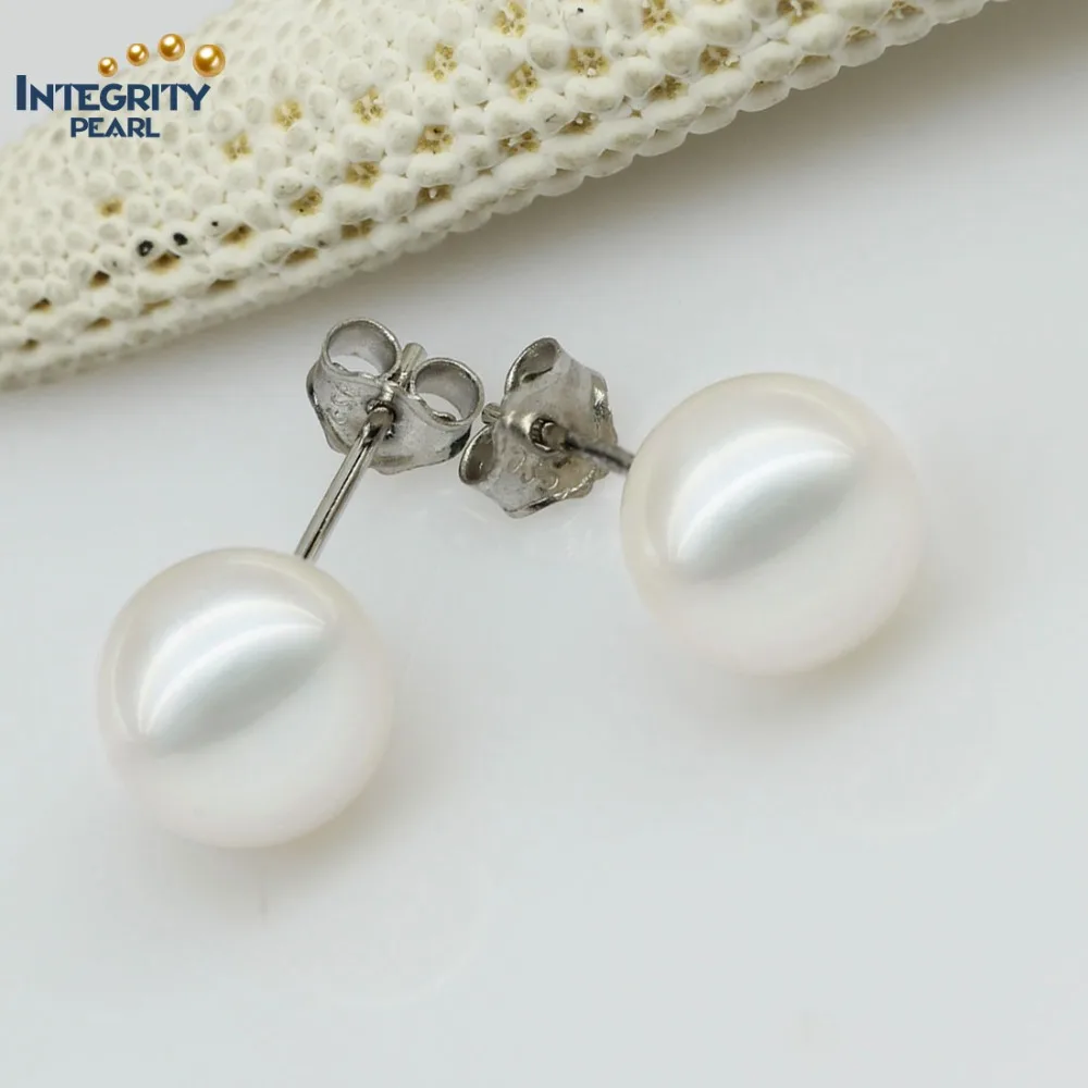 
new fashion 7-7.5mm white round freshwater wedding women pearl earring jewel 925 