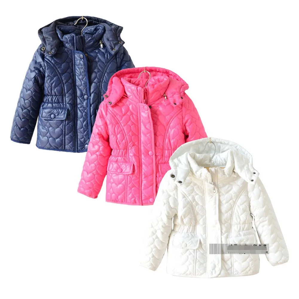 2015 Baby girls autumn winter coat children hearts quilted padded cotton jackets kids waist outerwear brand