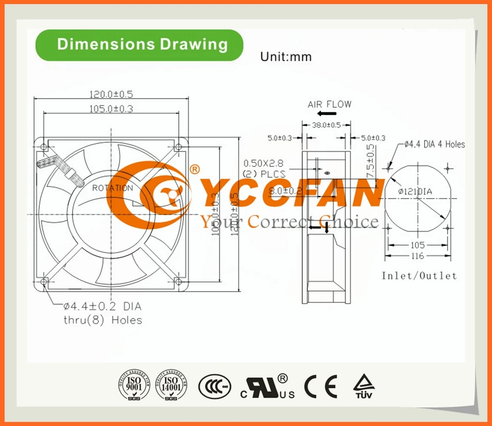 12038 240v AC Axial Cooling Fan 120mm Duct Fan For Egg Incubator