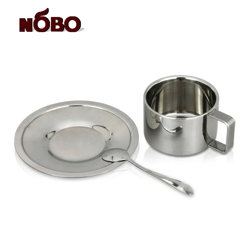 NOBO Customized logo Insulated Espresso Cup Set Stainless Steel Tea Cups and Saucer With Spoon