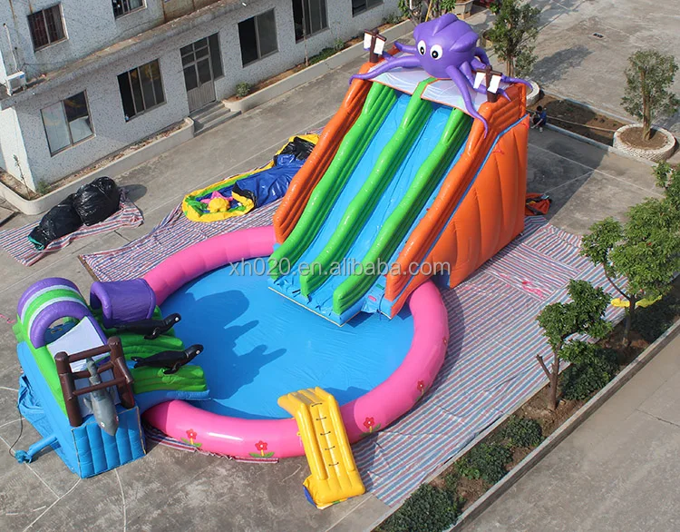 Giant 30ft tall Octupos theme playground water park slide inflatable water slide for sale