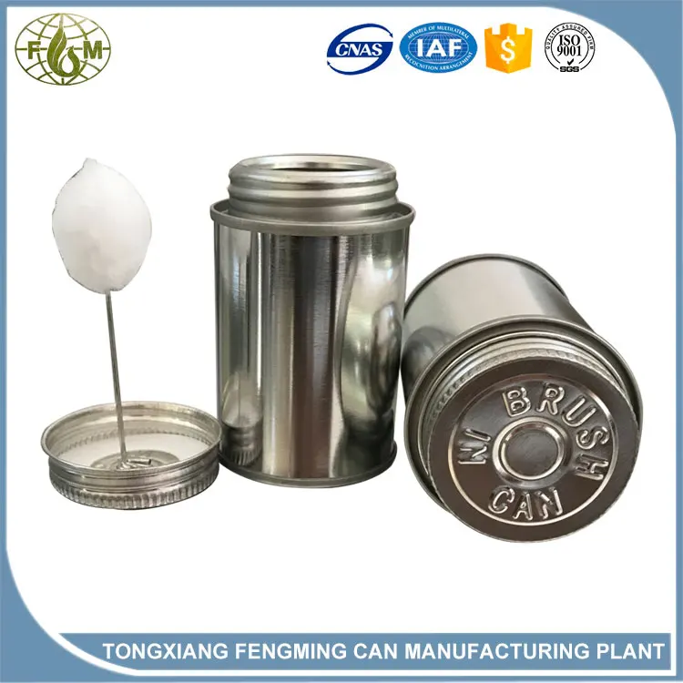
empty 1/32 gal metal round tin can 118ml 4oz bundi PVC pipe glue bottle with brush 