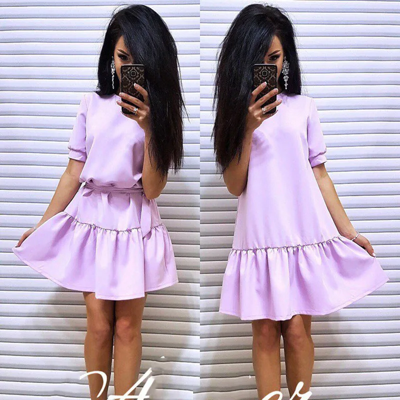 
Popular Hot Sale spring summer beautiful dresses autumn loose ruffled new belt dress 