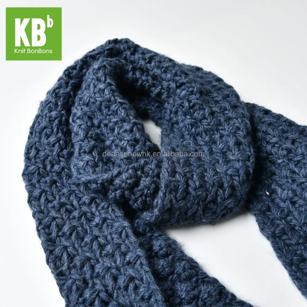 New Fashion Custom Made 100% Acrylic Thick Winter Unisex Adult Men Women Teen Knitted Blue Scarf With Pocket Muffler