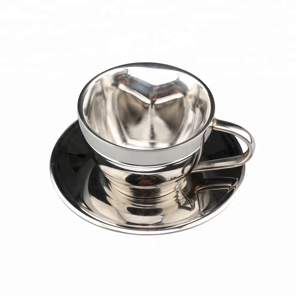 Stainless Steel Espresso Cups and Saucers ,Double Walled Vacuum Insulated