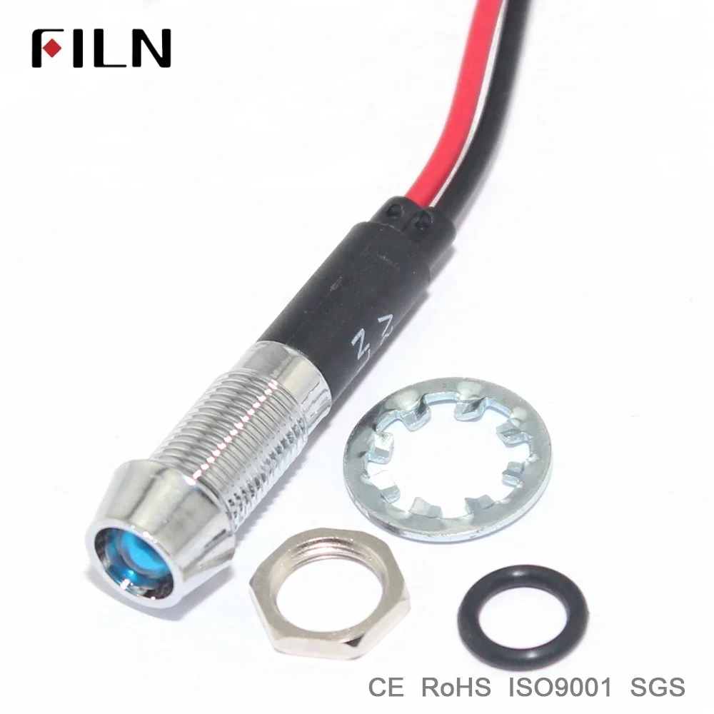 CE approved 8mm 12 volt 24V 110V 220V metal red green waterproof led panel indicator light with 20cm wire