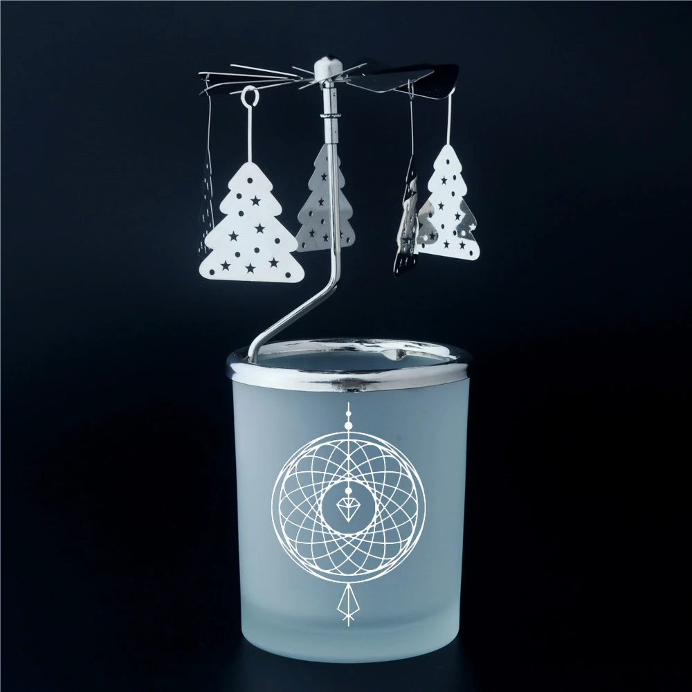 Подсвечник в скандинавском стиле карусель с рождественской елкой вращающийся матовом стекле украшение для дома Золотистый металлический модный