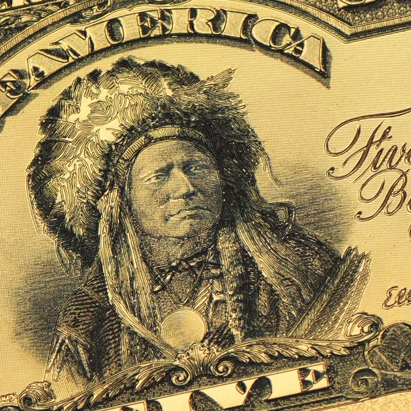 American Five Dollars Banknote 24k Gold Plated Forgery Paper Money Colorful Banknote