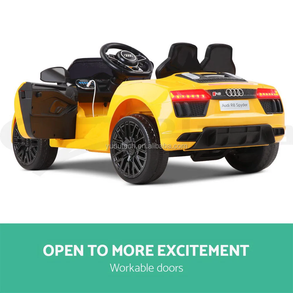 Yellow Kids Ride On Car Licensed Audi R8 Battery Electric Toy Sport Children Remote 12V
