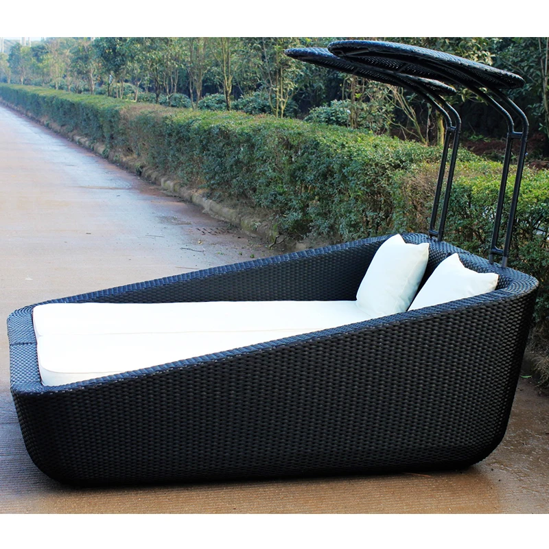 
HDPE rattan wicker double sun lounger 