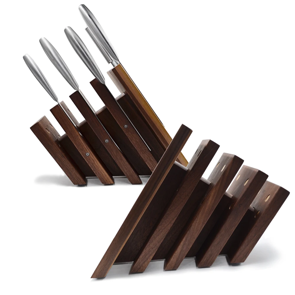 2021 magnetic knife block sets holder with beech walnut wood material