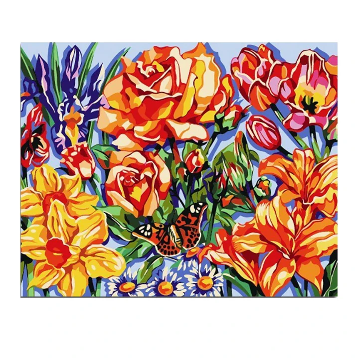 Amazon Hot Selling Colorful abstract flowers Decorative bedroom hanging Painting by numbers Diy Digital Oil Painting with Frame