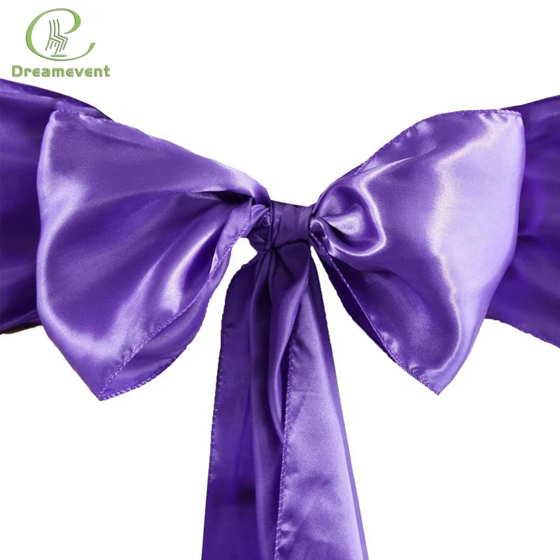 Colorful Satin Burgundy Banquet Chair Bow Sash Cover Fit The Chair Custom for Dining 6302539090 Dreamevent Plain Dyed DE-BC14