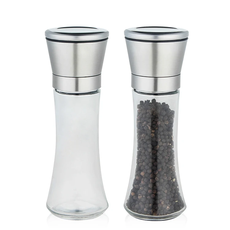 New Trend Product Hot Sale kitchen accessories Manual 304 Stainless Steel Glass Salt Pepper Grinder