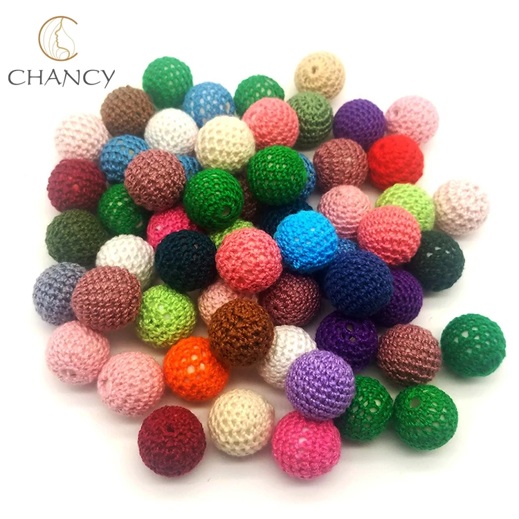 DIY handmade jewelry accessories  20mm fiber crochet ball wood spacer beads