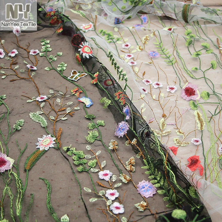 Nanyee Textile Fashion 9 Colors Thread Embroidery Mesh Fabric