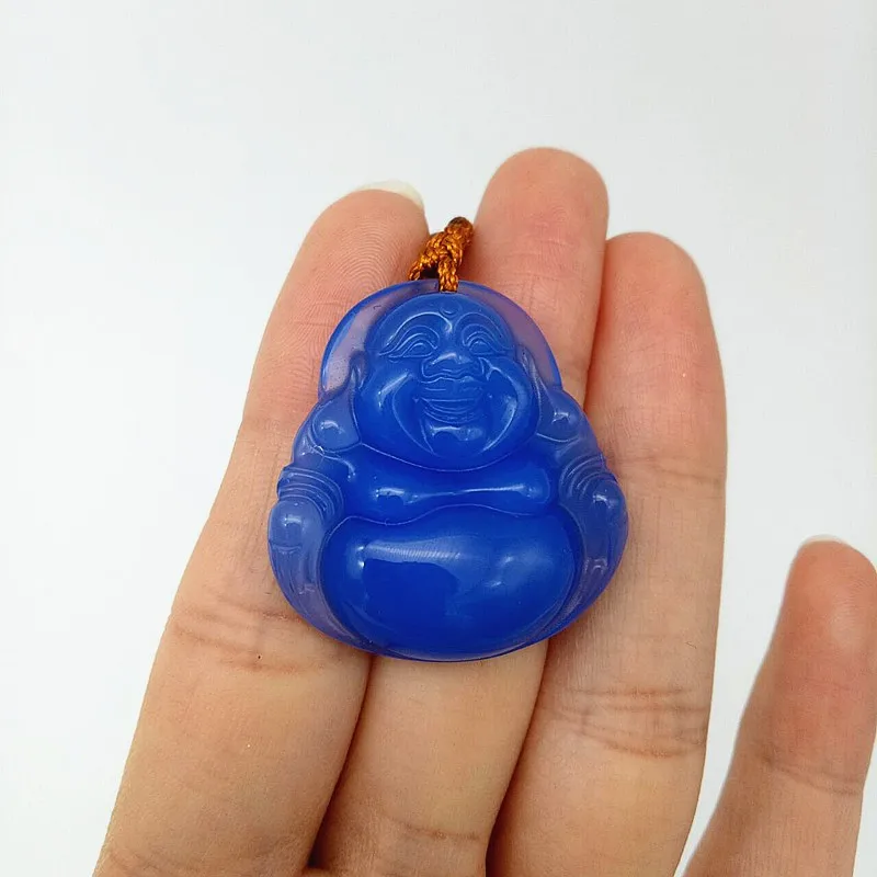 Natural Green White Carnelian  Jade Laughing Buddhas Agate Buddha Charm Jade Pendant  Jewelry Necklace Pendant