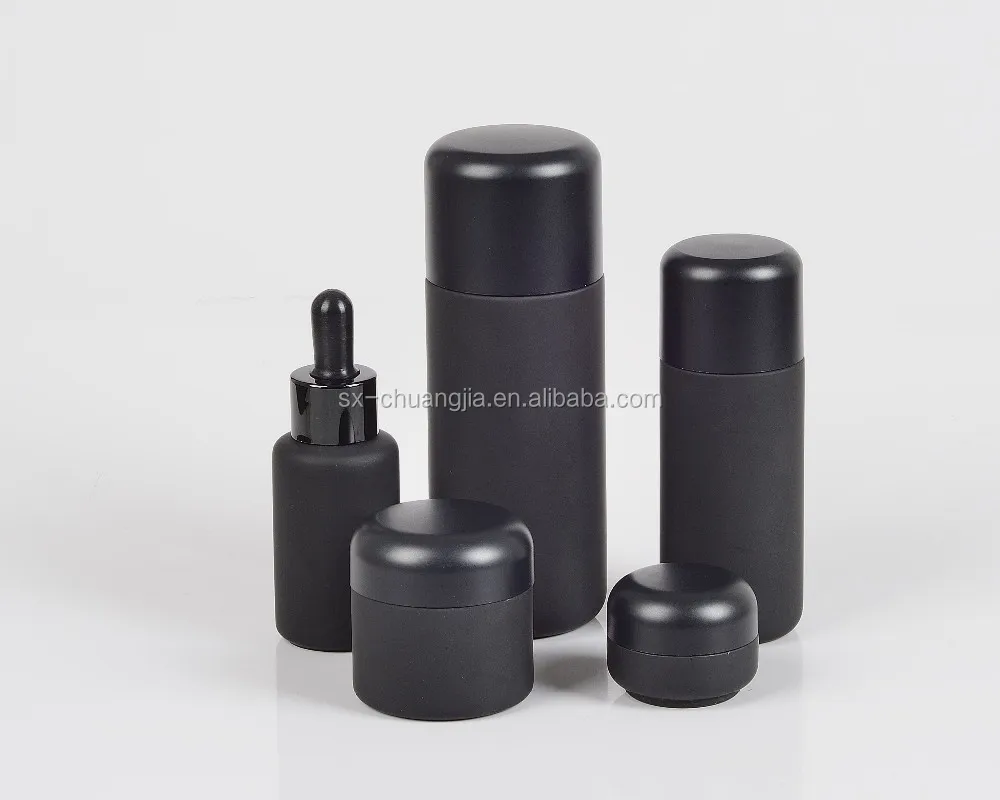 cosmetic container black glass jar black frosted glass bottle