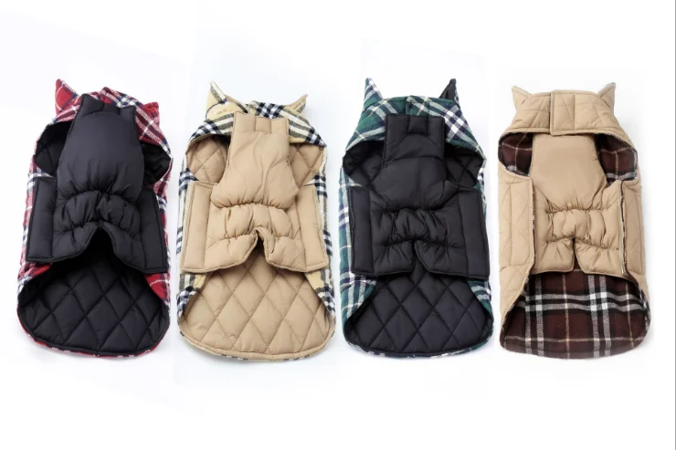 waterproof dog clothes jacket pet reversible winter dog jacket pet plaid dog coat factory