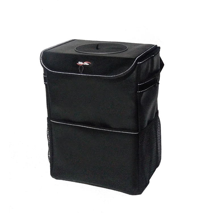 OEM Leakproof PU Leather Auto Garbage Container Cans Car Console Trash Bin with Reflective Stripe