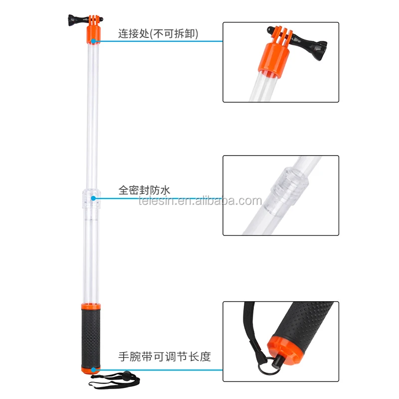Wholesales Underwater Selfie Stick Monopod with Remote Clip, Telescopic Pole for Go Pro Session Xiaoyi 4K SJ CAM EKEN Cameras