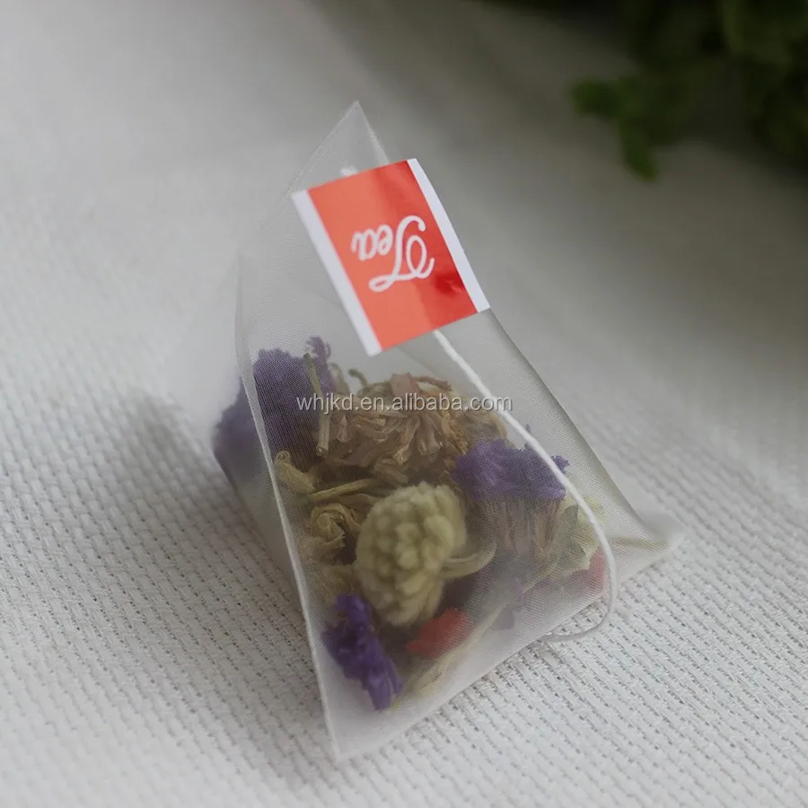 Top quality popular empty nylon pyramid tea bag with string and tag