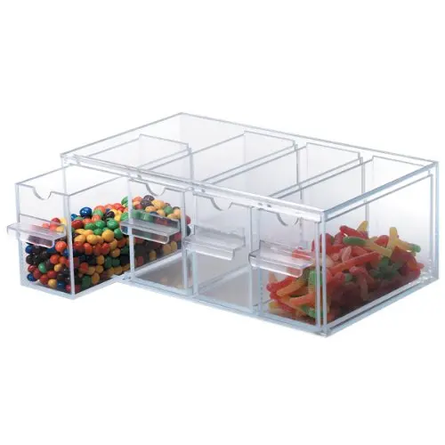Iange custom transparent band cover acrylic candy display rack, suitable for supermarket display