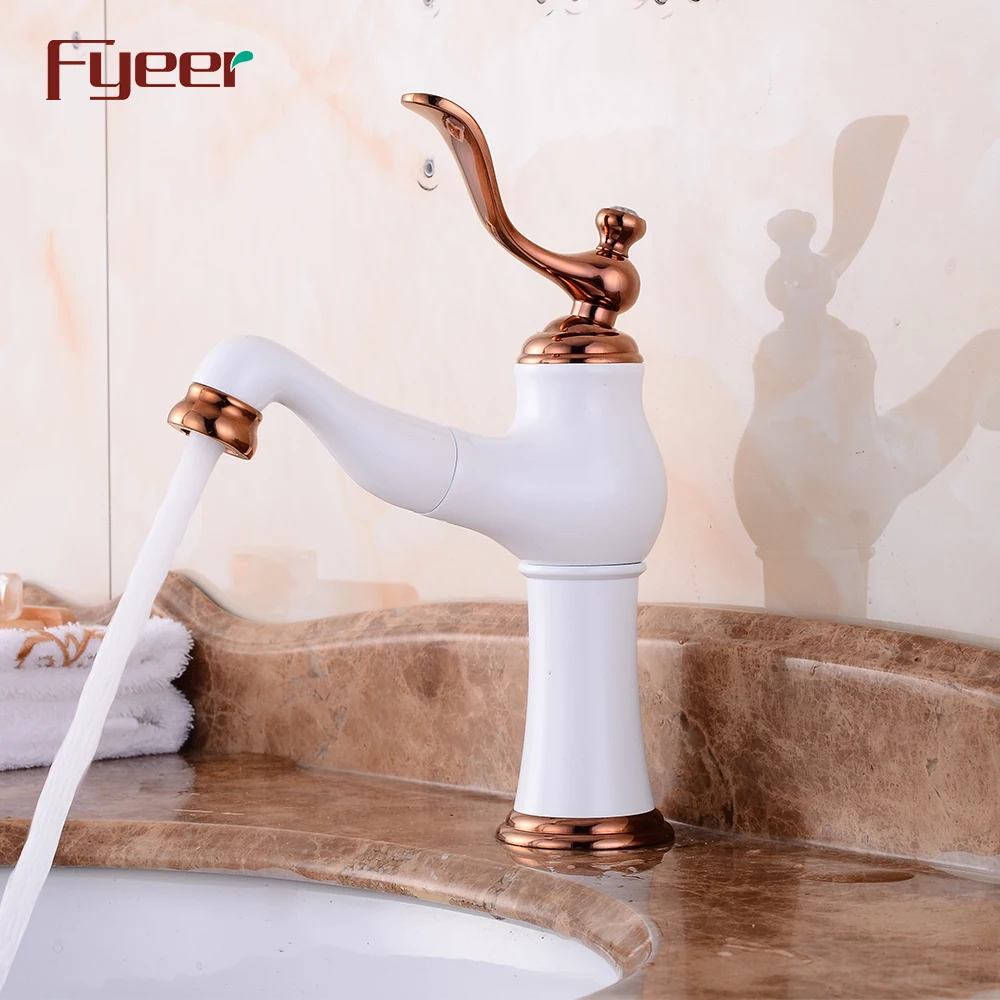 Fyeer Brass Body Painted White Pull Out Basin Faucet