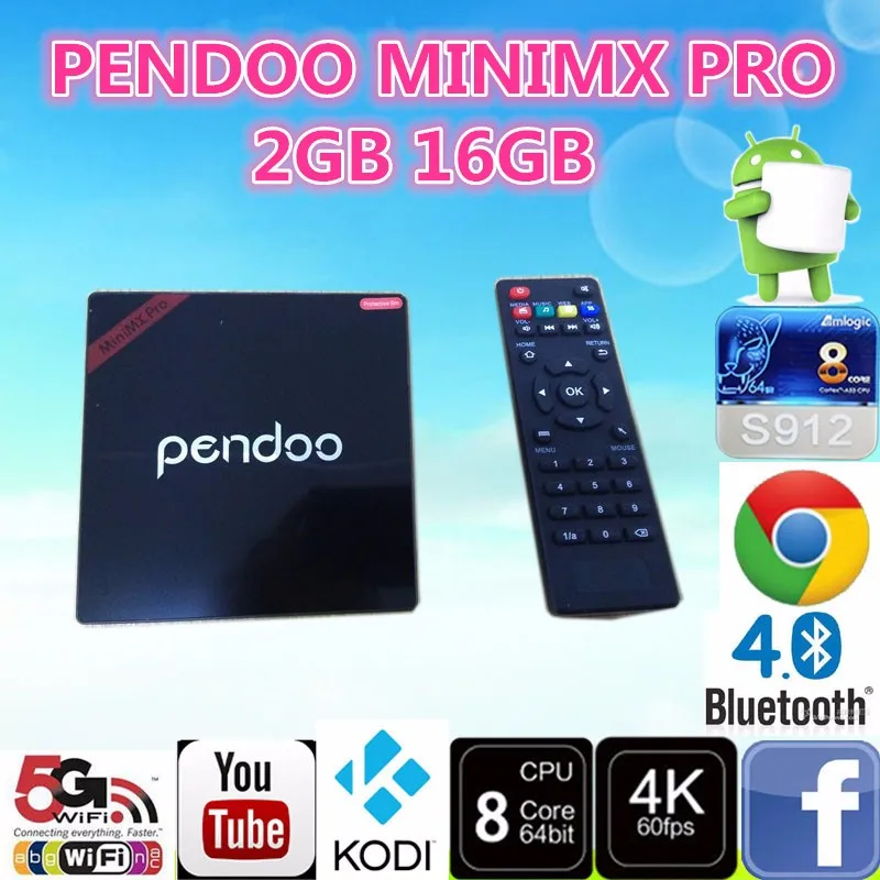 2016 Последние КОДИ Fully Loaded Octa Ядро Pendoo MiniMX Pro 2 г 16 г S912 Amlogic Android 6.0 4 К TV Box