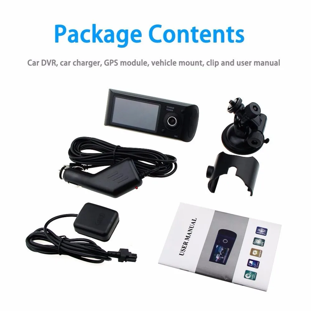 Full hd 1080p car camera recorder 24 hours parking monitor motion detection gps logger tracker x3000 dual camera car camera