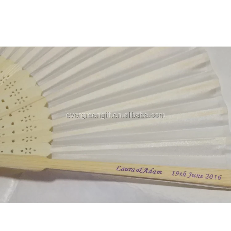 free shipping 8.25inch 21cm white Chinese Folding Bamboo Silk Hand Fans with printing bride and groom name