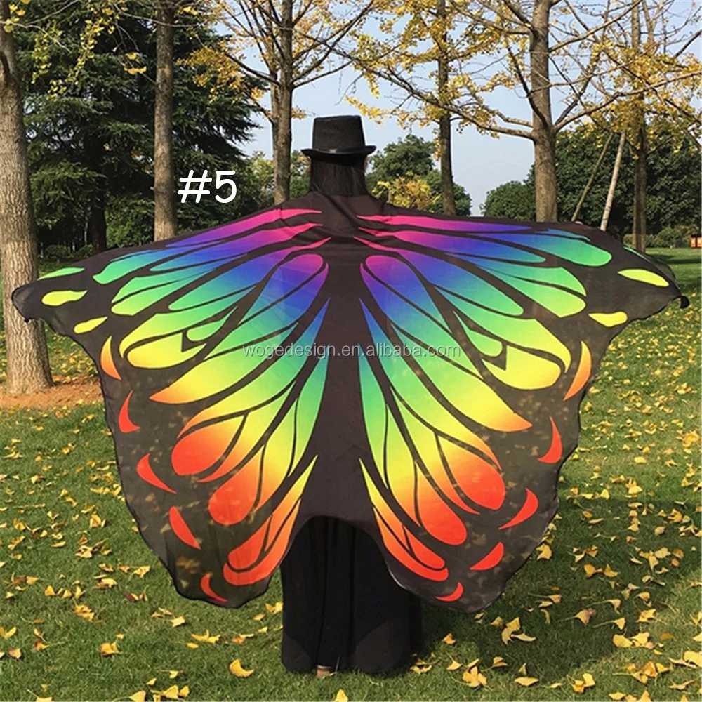 Made in China factory wholesale voile prefect gorgeous halloween costume dancing cosplay shawls print butterfly wings cape