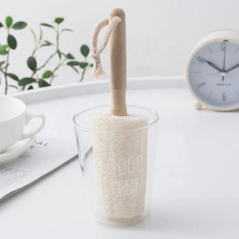 Loofah cup brush long handle clean glass tea cup wash brush