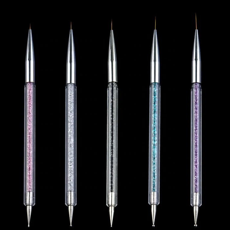 5 Size Nail Art Dotting Brush Rhinestone 2 Way UV Gel Painting Manicure Tool Nylon Nail Painting Drawing Brush Set