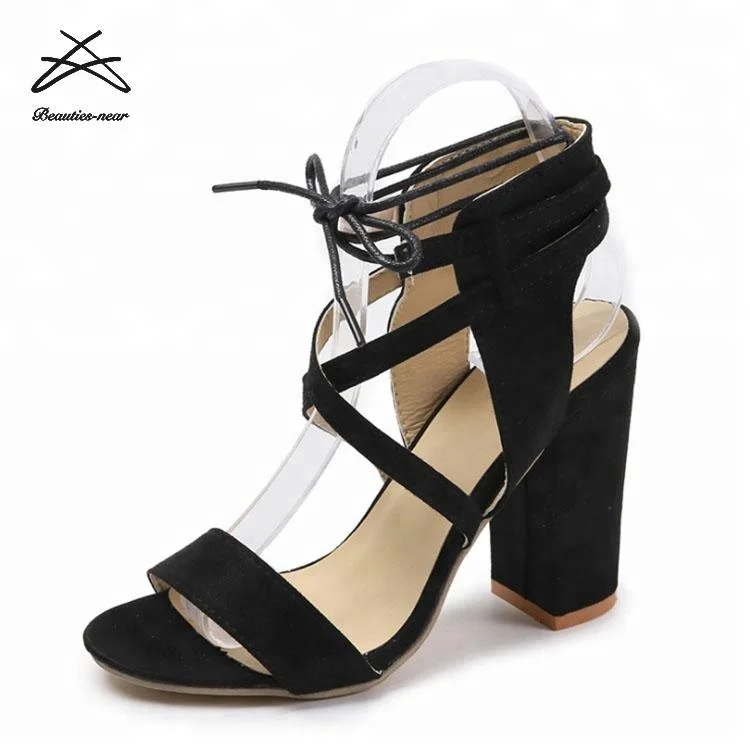 2018 wholesale cheap block heels fashion suede women shoes pure women high heel shoes