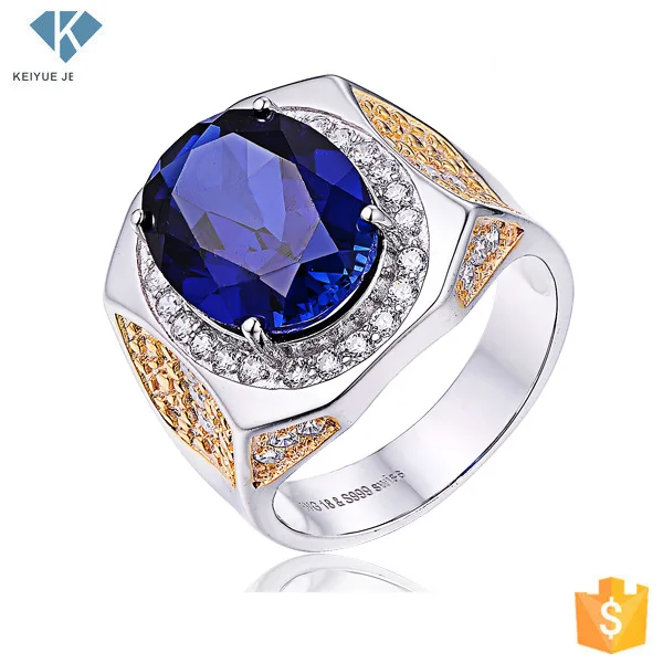 Keiyue 925 sterling silver cz pave real blue sapphire gemstone ring for men custom jewelry