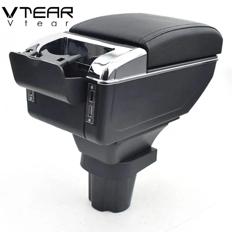 Vtear For VW UP armrest USB Charging heighten Double layer storage box central Store content arm rest car accessories 2009-2018
