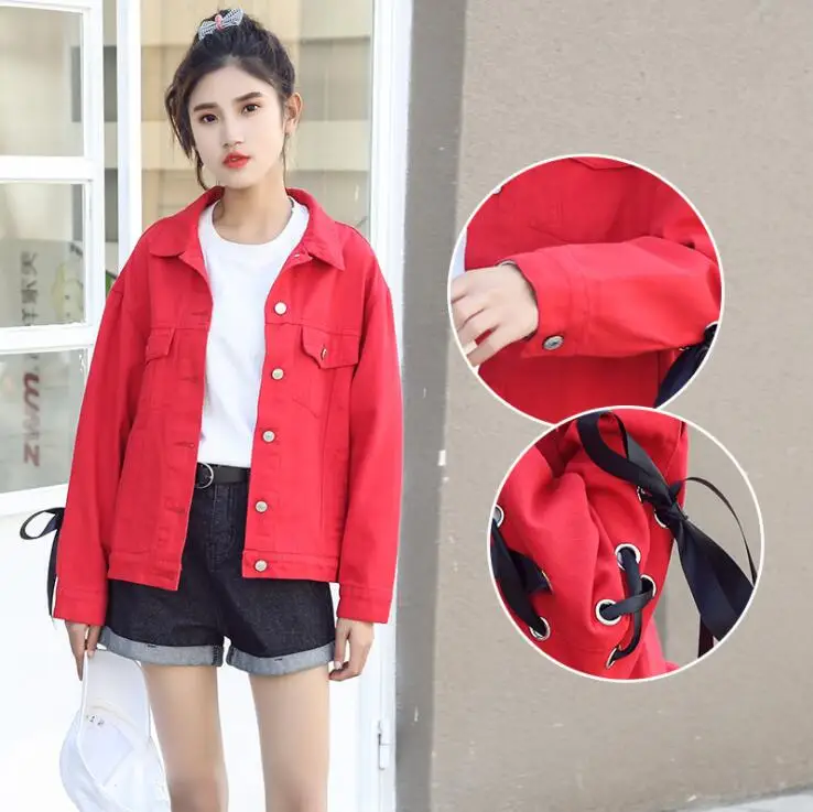 2018 Korean Straps Hole Jeans Jacket for Women Loose Casual Blue Denim Jacket Women Basic Coats Female outwear Denim Feminine