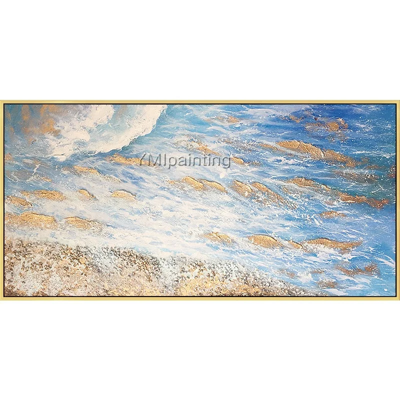 Gold art Abstract Acrylic painting on canvas Original art blue painting texture large wall Picture home Decor caudro abstracto