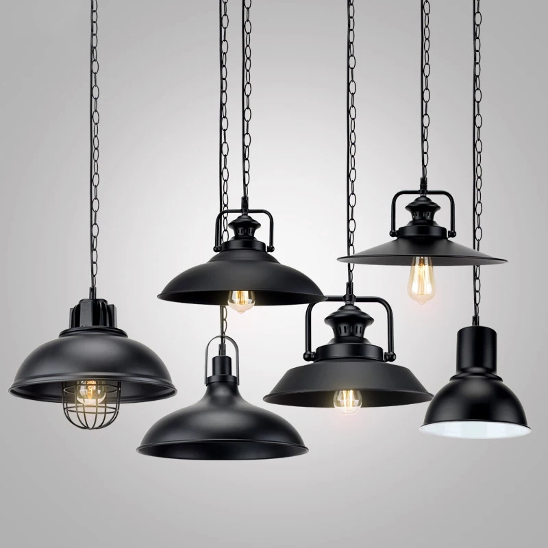 
 Винтажная люстра, подвесной черный металлический светильник в стиле лофт, ресторан, магазин, железная промышленность  