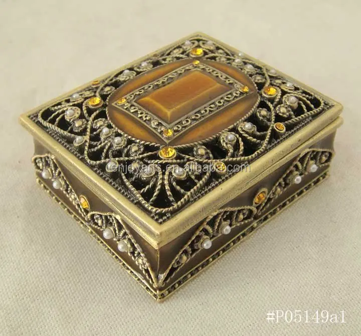 Antique Bronze Metal Trinket Box Made by Hand(#P05149a)