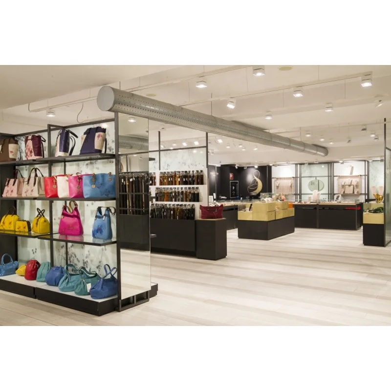 LUX Customized Chinese Supplier Whole Store Decoration Bespoke Fashion Design Handbag Shop Wood Glass Display Furniture Shop