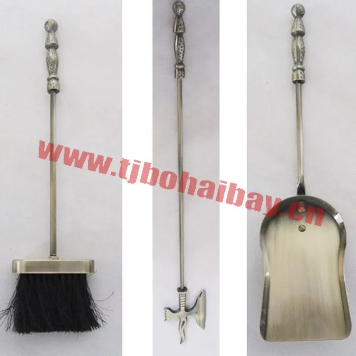 
Antique brass three pieces combined fireplace tool set 