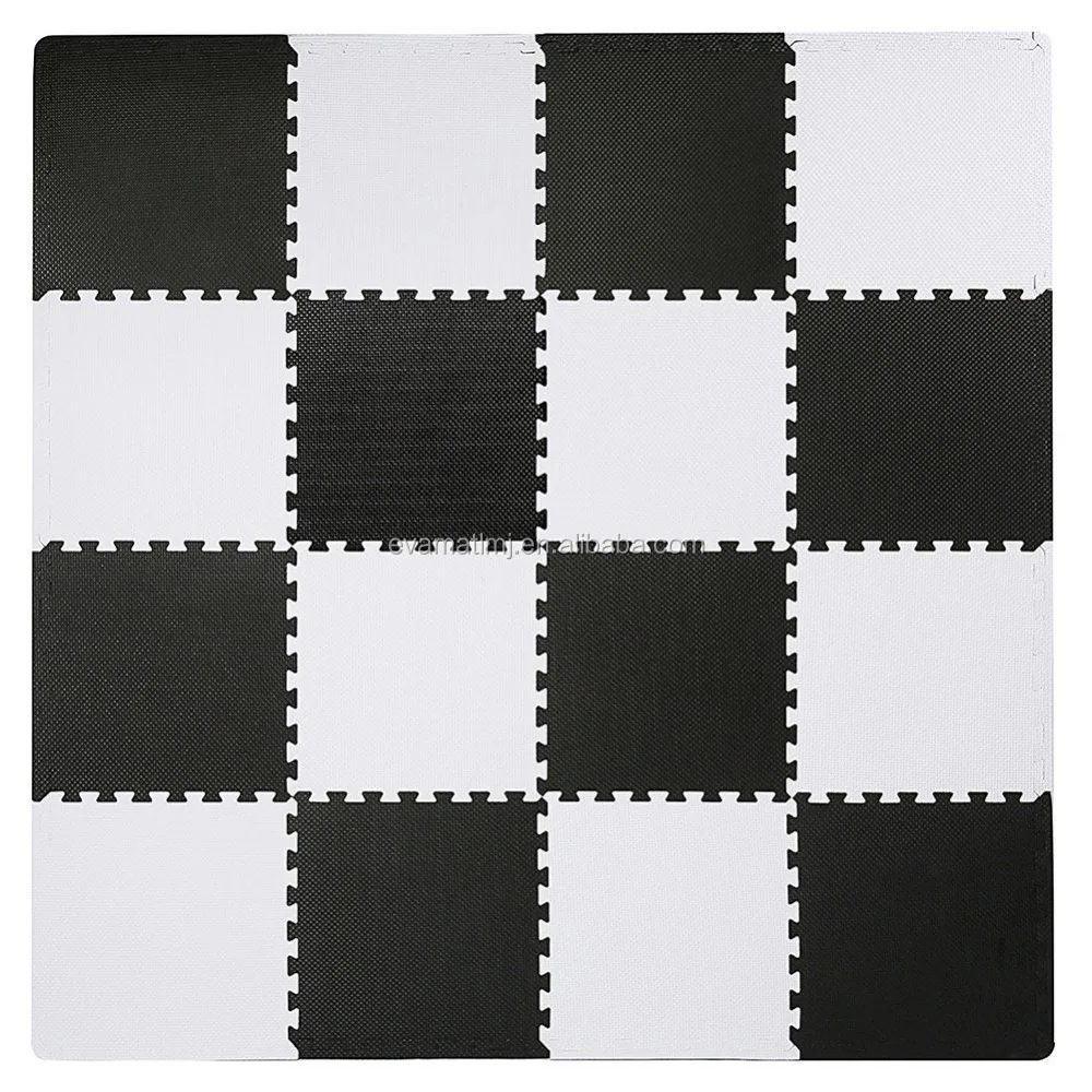 
Interlocking Floor Tiles, 16 Tiles (16 tiles = 16 sq.ft) EVA Foam Puzzle Mat with Borders - Black and White 