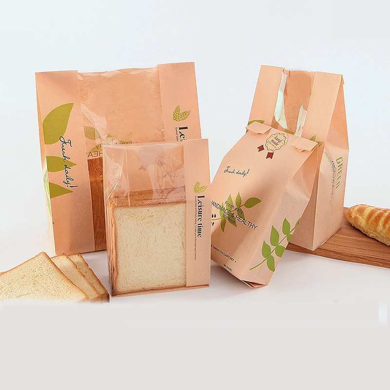 wholesale Cheap Fashion Small Baking  Toast Bread Packing Brown Greaseproof  Kraf Paper Kraft Bag With Clear Window For Food