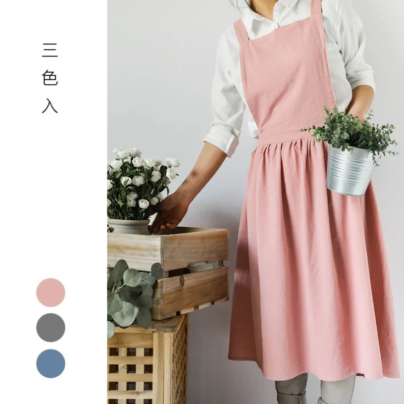 Promotional custom logo cotton and linen dressy apron with ruffle for women