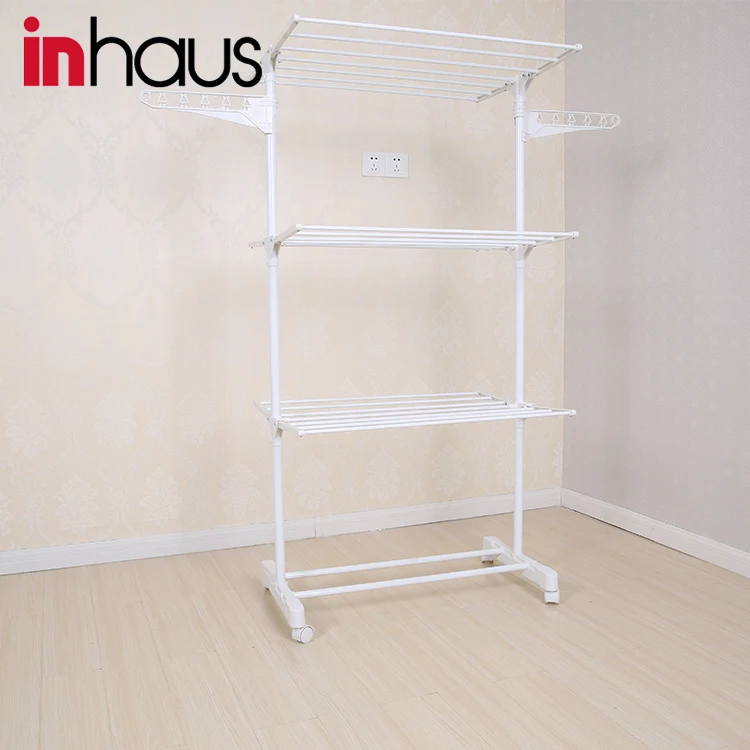 Indoor three layer cloth hanger rack balcony stainless steel laundry drying rack